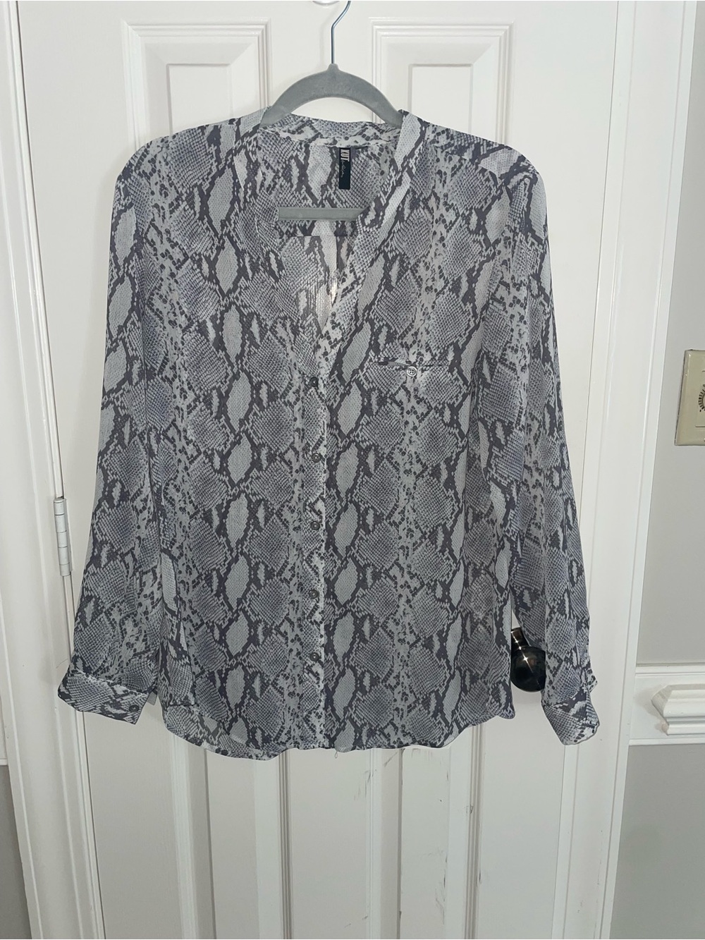 Kut from the Kloth Grey Snake-Print sheer Button-Down Shirt